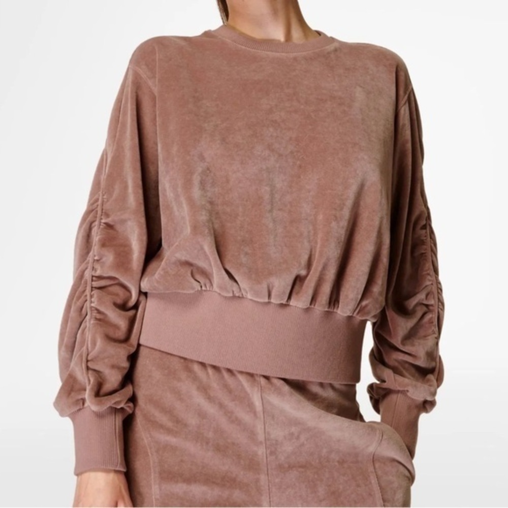 Sweaty Betty chateau pink retake velour pullover Sweatshirt